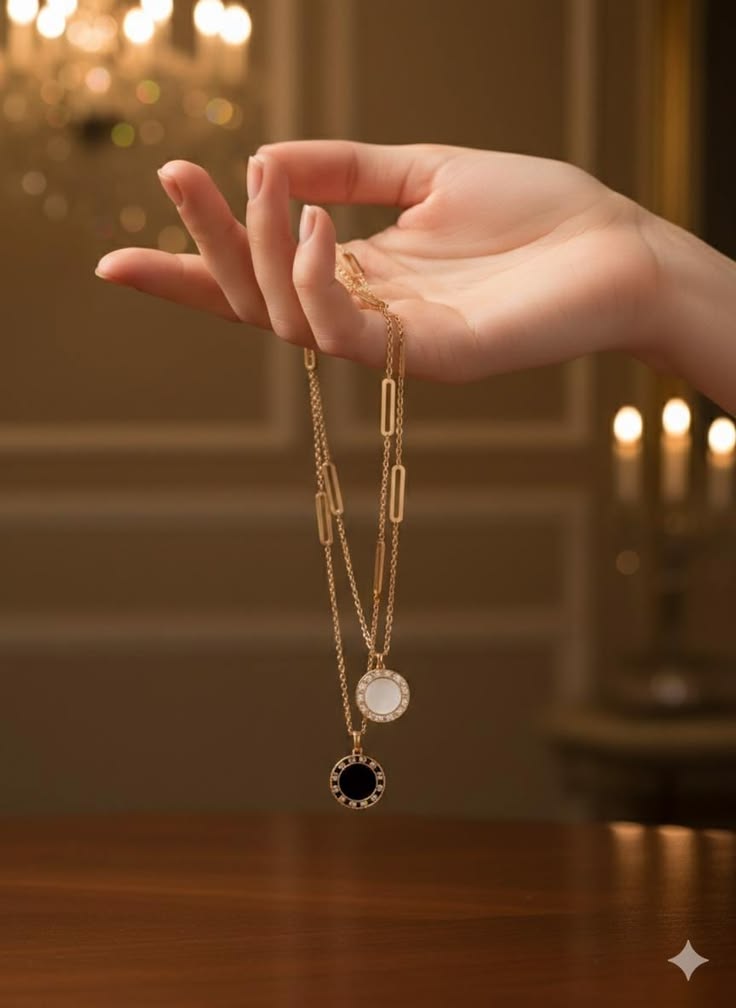 user3-free-img black and white two side pendant necklace circle with roman number elegant jewelry